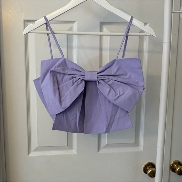 Lavender Purple Bow Crop Top Sleeveless Smocked Size 6 - Picture 4 of 14